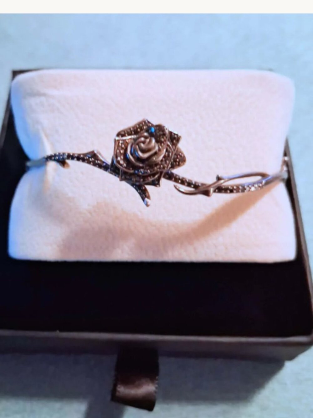 Disney Black Diamond Sterling Silver Rose Bangle, 7 Inch Circumference